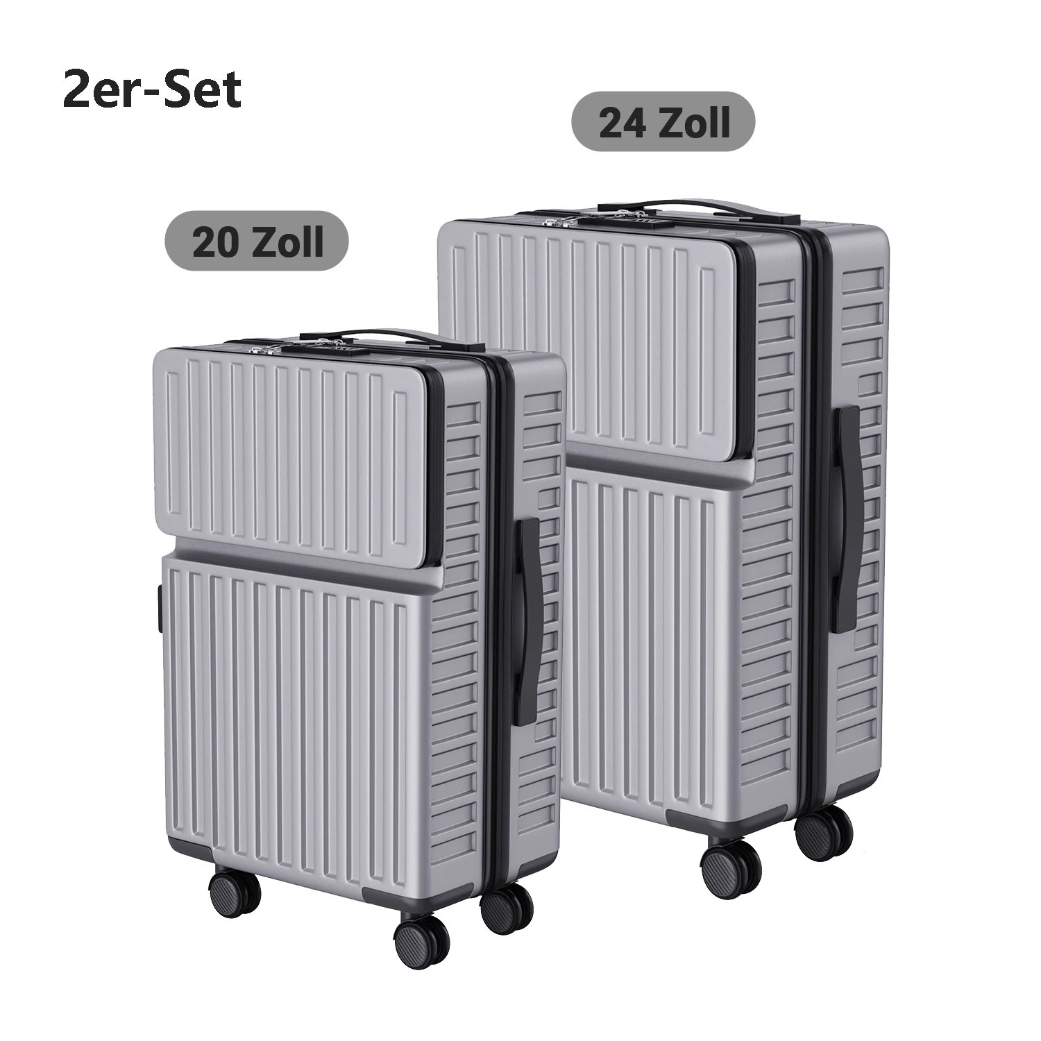 ROSAHQNDA 2-teiliges Gepäckset mit Rollen, 20/24-Zoll-ABS-Koffer, Schwarz/Grau, mit leisenem Schwenkrollen und TSA-Schloss