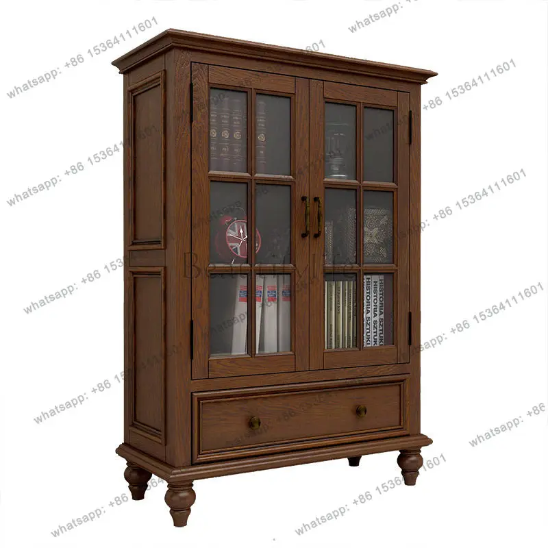 American rural solid wood storage, modern simple and complete double-door wine cabinet furniture
