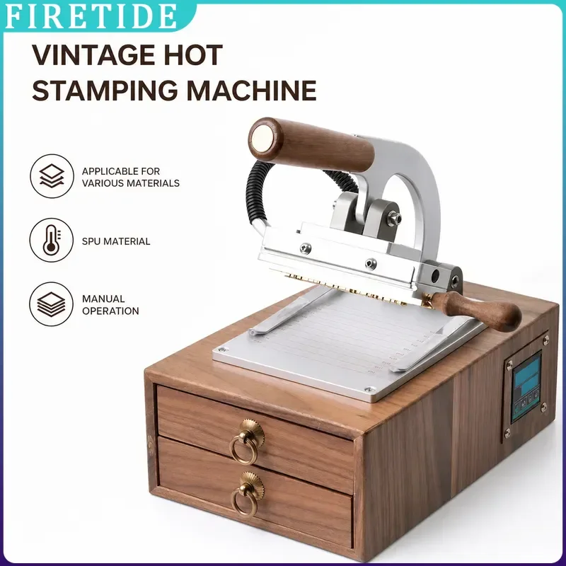 WT-90XT Walnut Drawer Hot Foil Stamping Kit, Manual Bronzing Press with 62Pcs Letters & Gold Foil for Leather Wood PVC