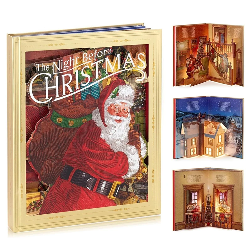 Christmas Pop-Up Book With Light Sound On Christmas Eve The Night Before Christmas Decoration New Year Gifts For Children Kids