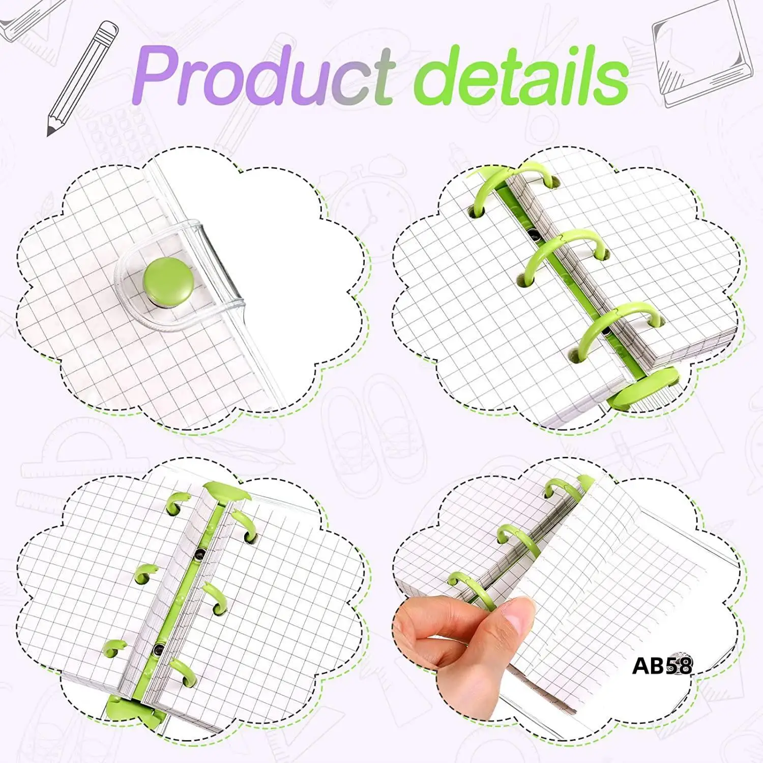 2 Sets Mini Clear 3 Ring Binder Covers With Binder Inner Paper Bag Clear Soft PVC Notebook Closure Binder