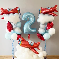 Airplane Cloud Foil Balloon Blue 40Inch Number Balloon Pilot Adventure Theme Birthday Party Decoration Boys Baby Shower Decorati
