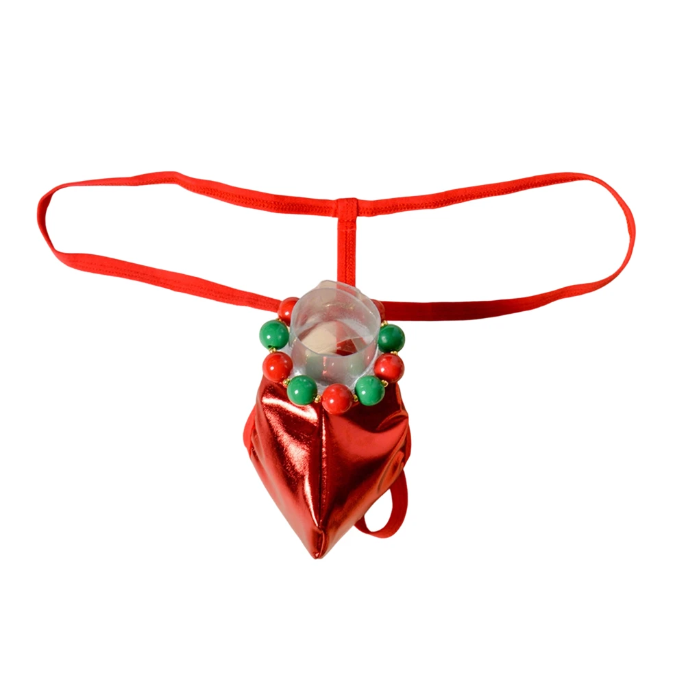 Christmas Men O-Ring Pouch Glossy G-String Thong Tback Erotic Lingerie Gays Erotic Open Buttock G-String Ring Cockrin Underwear