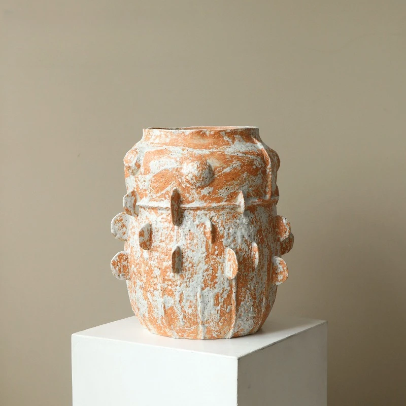 Wabi Sand Wind Jingdezhen Ceramic Flower Ware Design Sense Earth Pottery Pot Ornament Living Room Floor