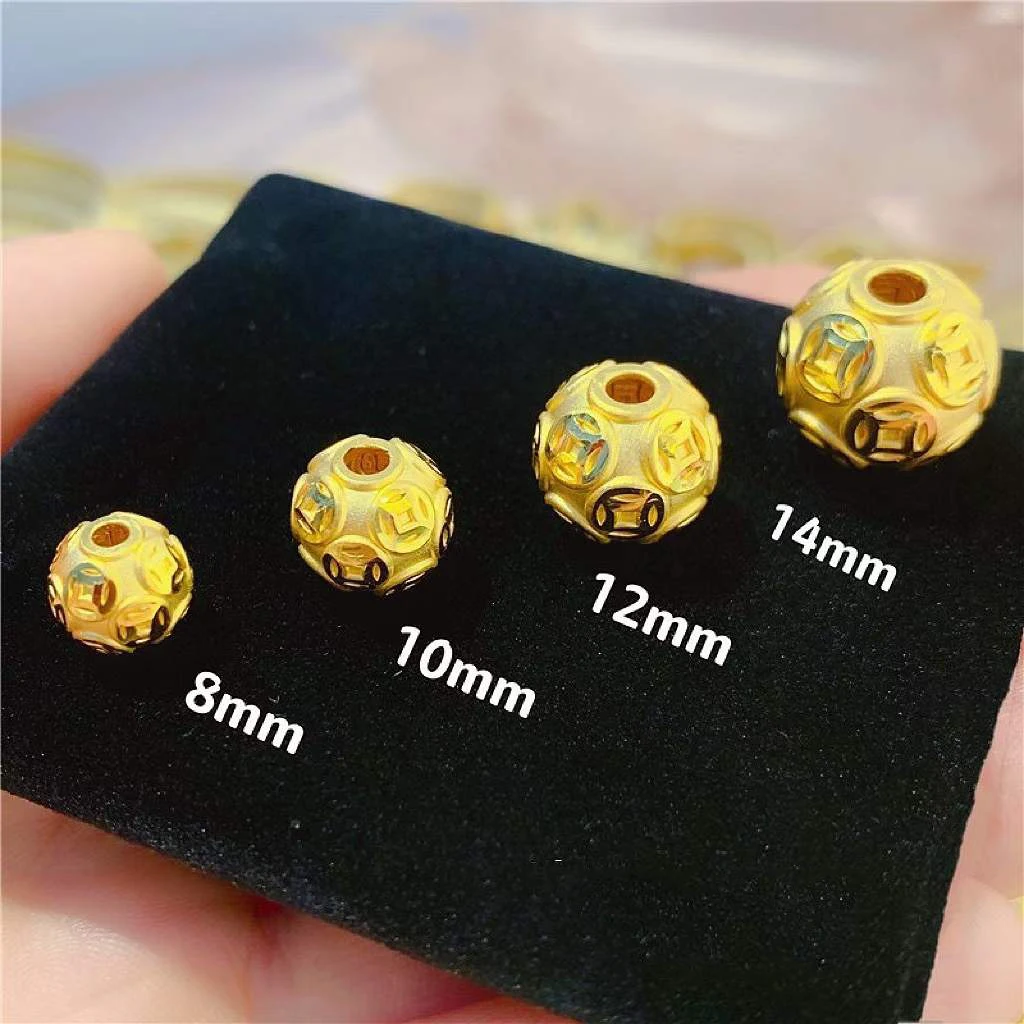 1pcs Pure Real 24K Yellow Gold Pendant For Women 3D Coin Ball Lucky Bead 8mm/10mm/12mm/14mm