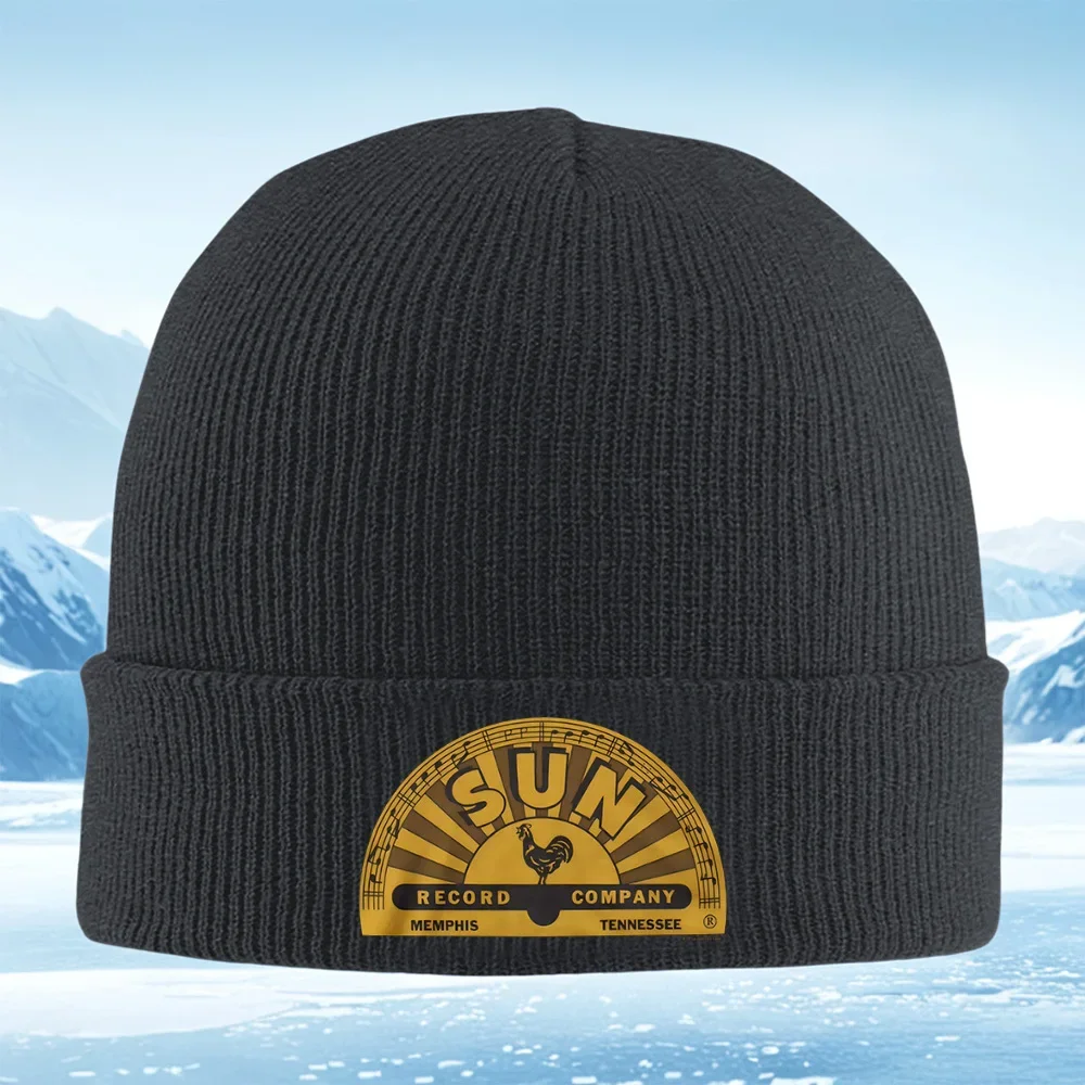 2026 Sun logo music record company rooster Men Women Unisex Knitted Hat Beanie Pullover Cap Winter Thermal Warm Christmas Outdoo