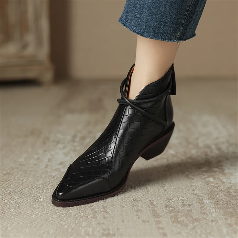 2023 Autumn Split Leather Women Boots Pointed Toe Ankle Boots for Women Winter Boots Women Fashion Retro Chelsea Boots Female