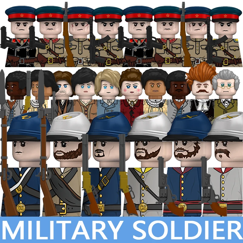 Figurines de soldats de la série militaire, blocs de construction, troupes d'infanterie, de cavalerie et d'artillerie de la guerre civile américaine, officiers, guerriers, briques, jouets