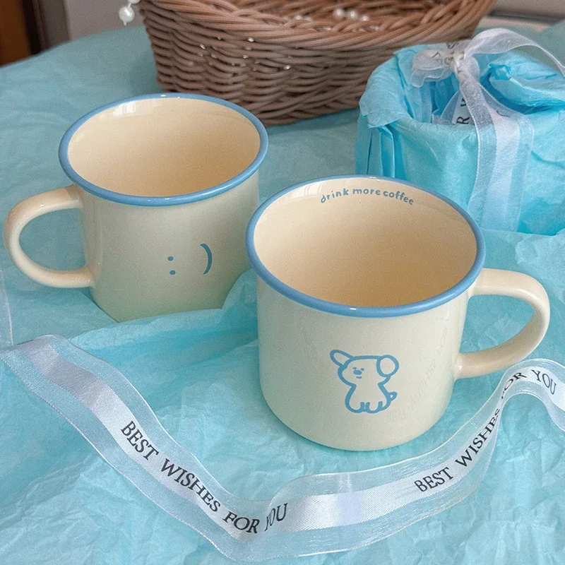 Original Smile Dog Ceramic Mugs Microwave Safe Blue Coffee Cups Gift Box Set for Best Friend Water Cups without Lid 270ml