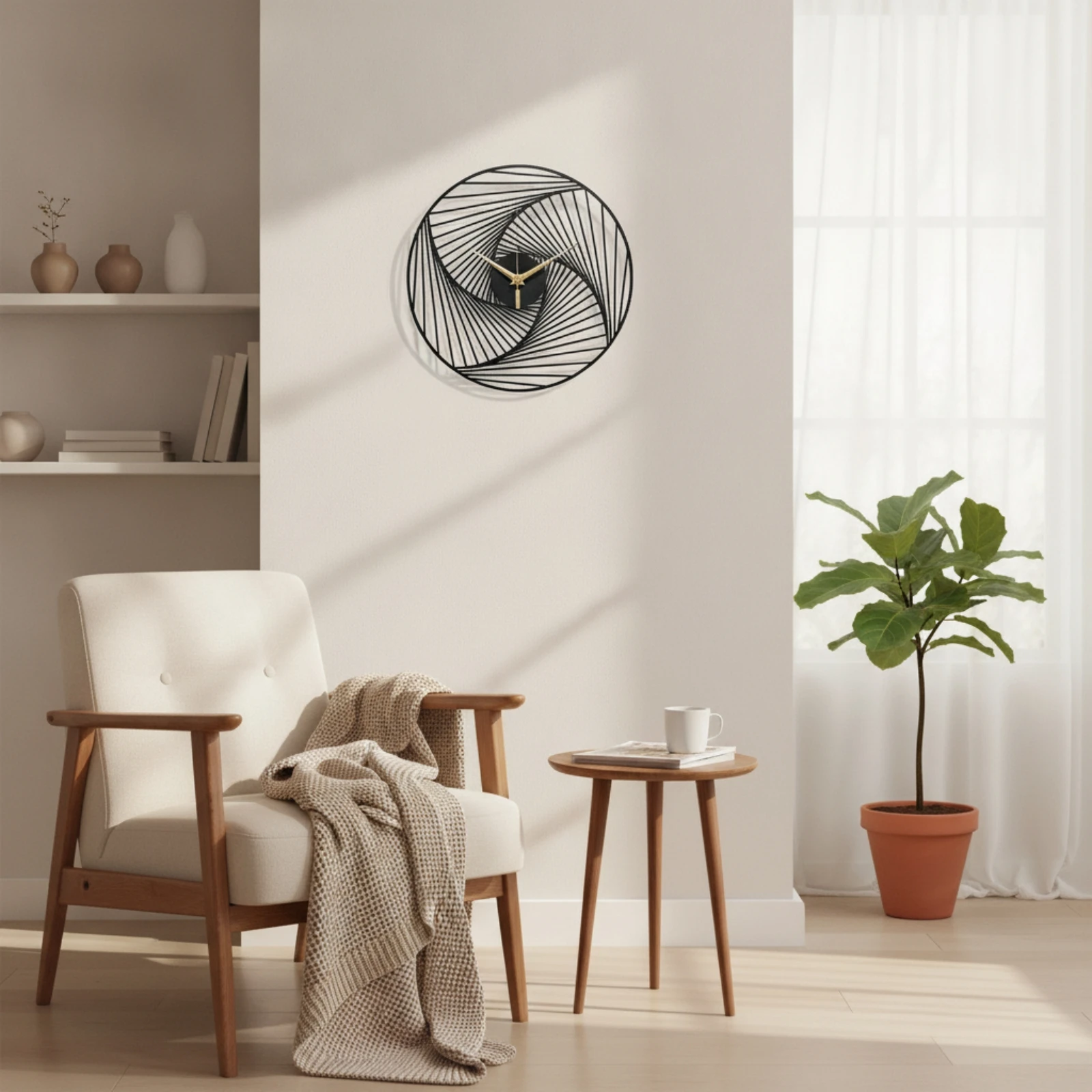 Metal Wall Clock Slim Profile Clock with Openwork Frame Minimalist Silent for Homeowners, Living Room, Bedroom