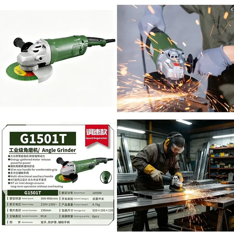 Variable Speed Angle Grinder 1800W Industrial 150mm Spindle 3000-9000RPM Electric Grinder for Metal Cutting Polishing