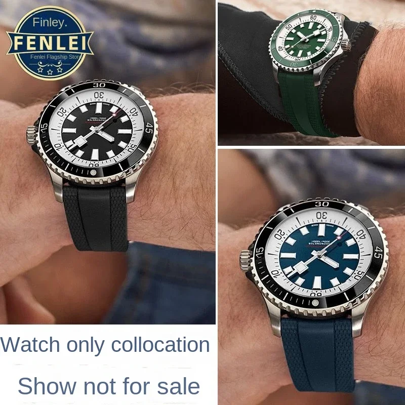 For Breitling Soft Rubber Waterproof Strap 22x18mm New Super Ocean Navigator/Avenger A17376211 Folding Buckle Watchband 22mm