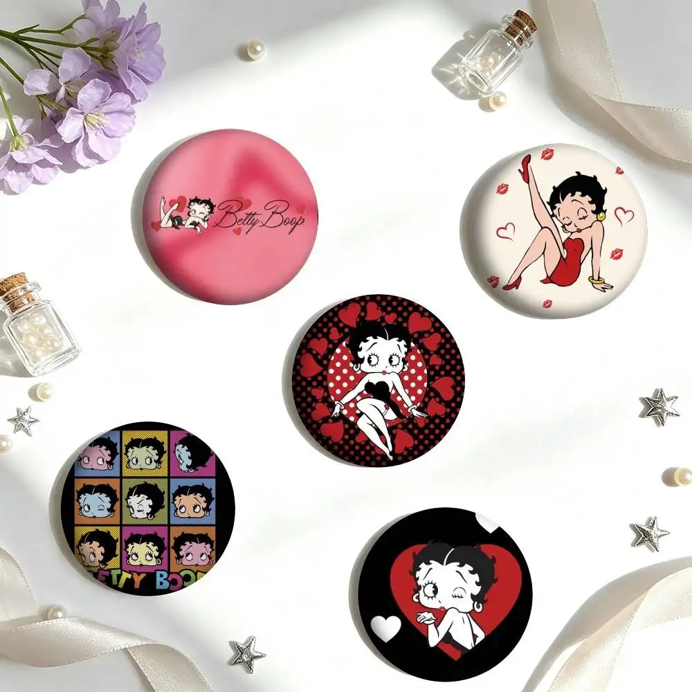 B-Betty Boop Chibi Retro Stage Red Heart  25 32 44 58 75mm Badges Personalized Round Brooches Pins Accessory Gift