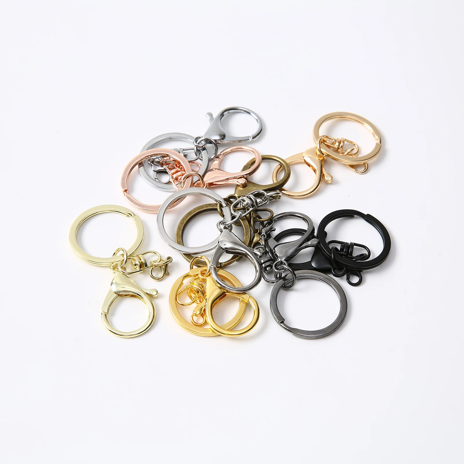 1/5/10/20/50 PCS Metal Keyrings Fashion Gold Color Rhodium Black Plated Long Round Keychain for DIY Jewelry Making Supplies