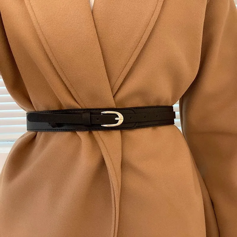 Ceinture en cuir PU pour femme, structure en métal simple, environnement de taille pour robe, ceinture trempée, accessoires vestisenspour pull