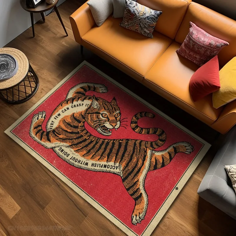 Retro Art Tiger Carpet Luxury Extra Large Living Room Decoration Carpets Comfortable Refreshing Easy Care Bedroom Elegant Rug IG