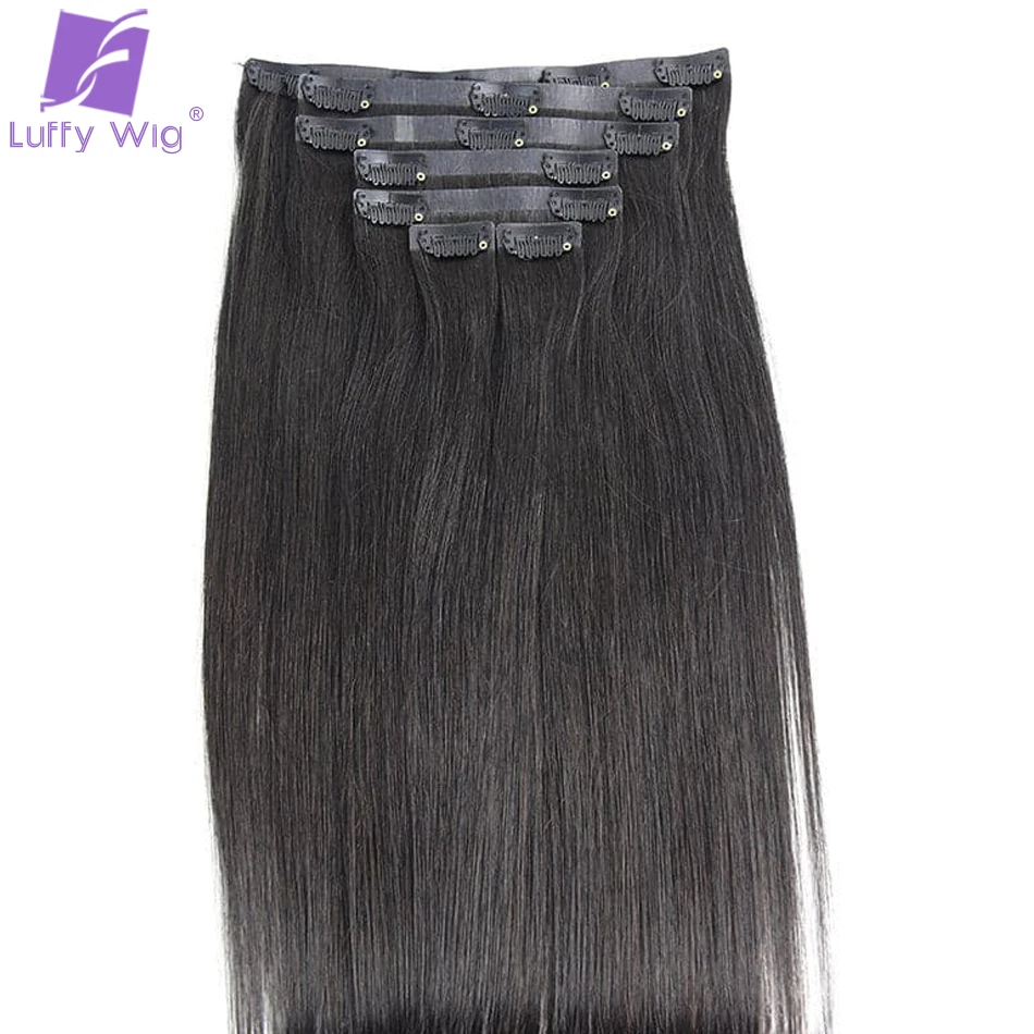 Straight Pu Seamless Clip In Hair Extensions Brazilian Clip In Natural Black Color Clip Ins Remy Hair for Black Women 100g 120g