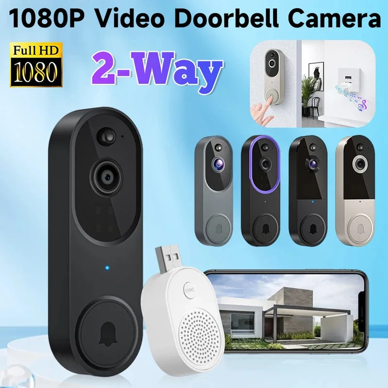 1080P Video Doorbell Camera 2-Ways Audio Wireless Doorbell WiFi Smart Door Bell Night Vision Intercom Doorbell Home Door Bells