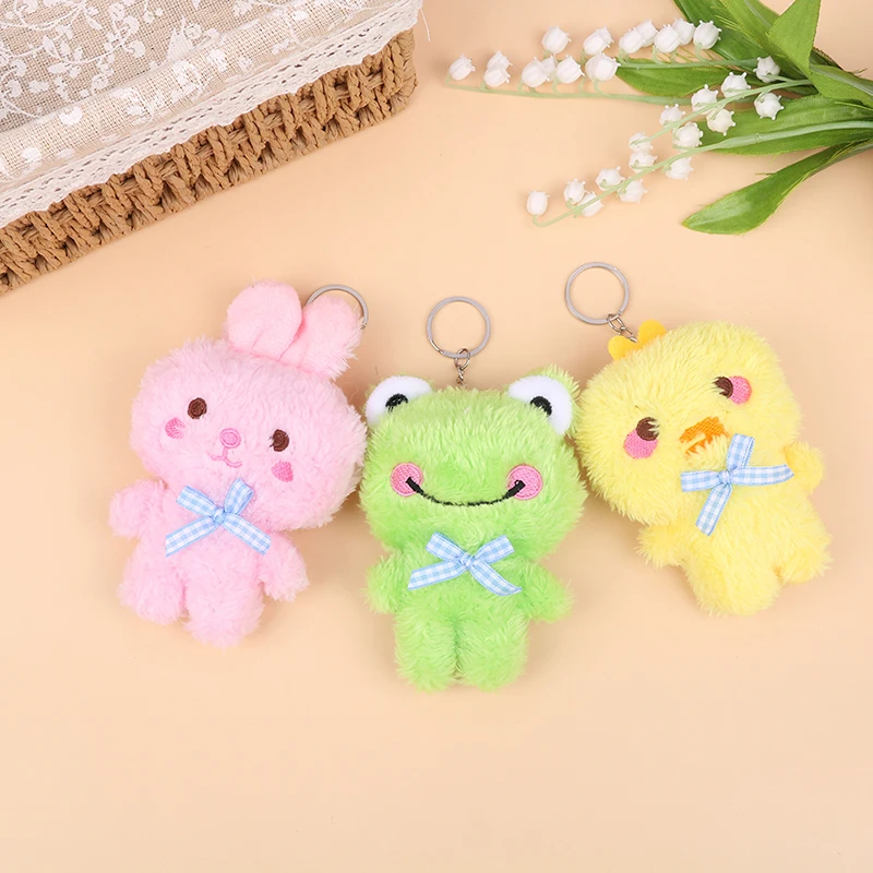 1PC Cartoon Plush Animal Keychain Mini 4 Animal Little Bear Rabbit Frog Chicken Stuffed Plush Toy Decorate