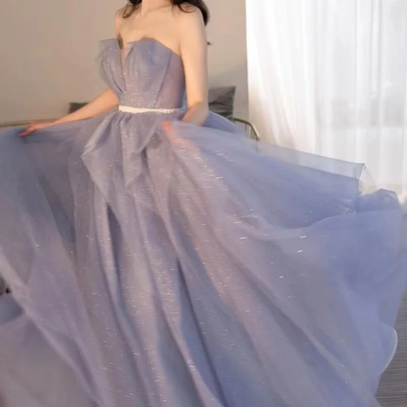 Spring/Summer New Adult Ceremony Evening Dress Light Luxury Niche High End Host Banquet Female Temperament Simple and Elegant