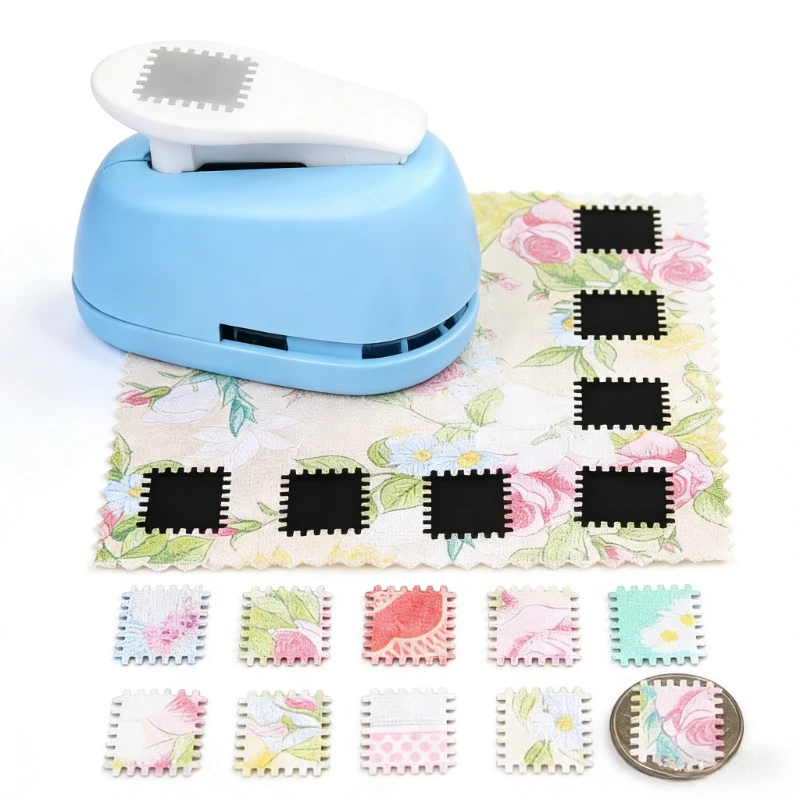 Blue 2x1.8cm New Arrival Stamp shape Craft Punch Embossing Machine Round Hole Punch Toothed Puncher Embosser