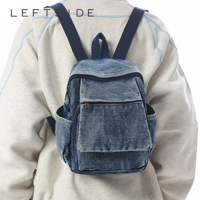 LEFTSIDE Washed Denim Fashion Backpack 2026 Winter New Trend Design Casual Small Daypack Women Travel School Back Packs