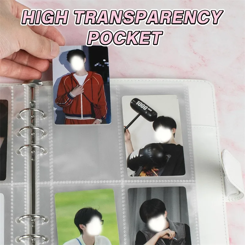 A5 Notizbuch Fotokartenmappe 25 Seiten (4 Raster) PU-Leder Loseblatt-Organizer Fotoalbum Kpop Fotoalben Idol-Karten – Detail 17