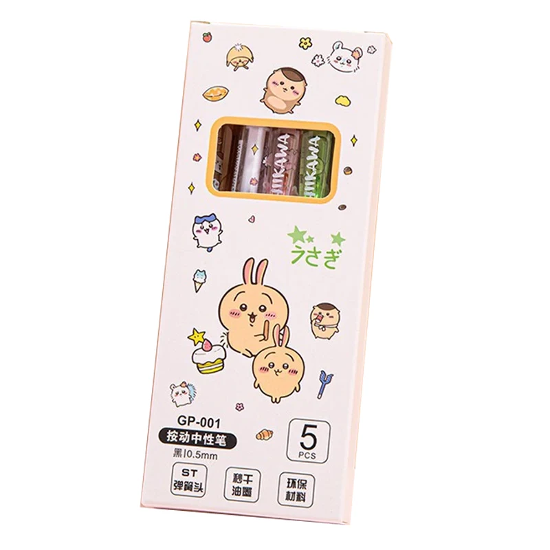 5 stuks Cartoon Kawaii Gel Pen 0.55mm Navulbare Drukpen Zwarte Pen Studenten Kantoorartikelen School Schrijfbenodigdheden Animatie Verjaardagscadeau