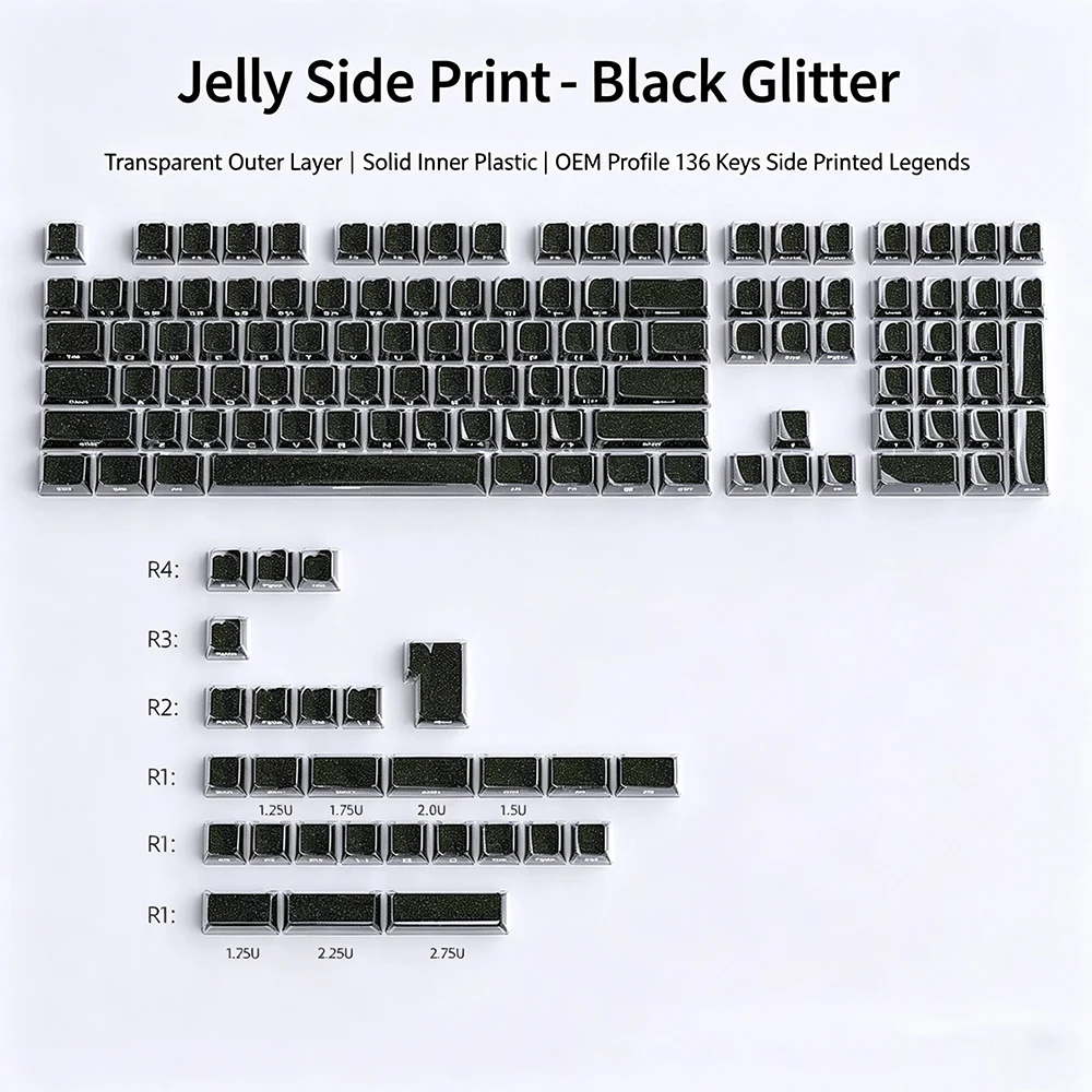 Black Side Engraved Keycap Cross-Border Spot OEM Small Full Set of 136 Keys PC Transparent Magnetic Axis Keyboard