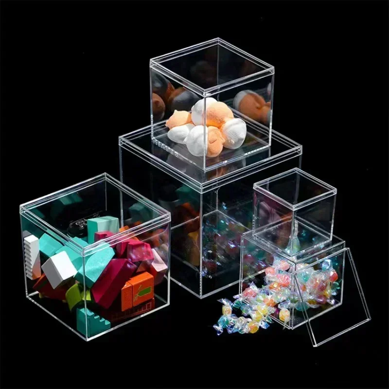 1-12pcs Acrylic Boxes Transparent with Cover Square Packing Box Protection Showcase Dustproof Food Candy Storage Container