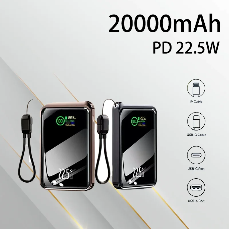 

20000mAh Portable Power Bank with Hanging Rope 22.5W Fast Charging for Outdoor Camping Travel Emergency Daily Devices