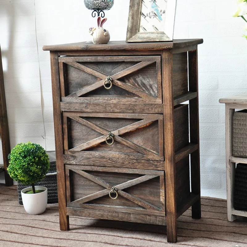 American Bedside Table, Retro Simple Solid Wood Storage Cabinet, Drawer Type, Multi-Layer Wooden Cabinets, Chest of Drawers