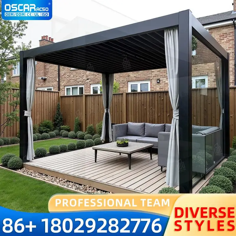 Outdoor Retractable Louvered Aluminum Pergola with Automatic Shutter for Garden Backyard Poolside pergola