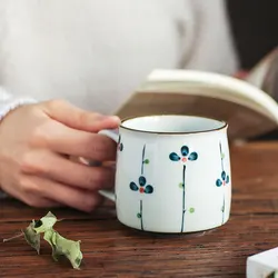 Hand-painted Ceramic Tea Mugs Unique Japanese Antiquity Style Sake Coffee Cups, 8.5oz Mini Breakfast Mug Special Gift for Friend