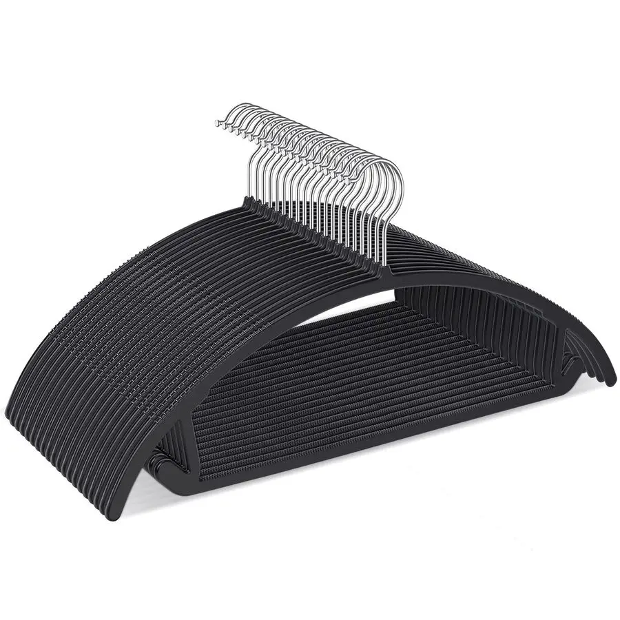 Ganchos de Plástico Curvos, Paquete de 50, Diseño sin Protuberancias en los Hombros, Agarre Antideslizante para Telas Delicadas, Ganchos Resistentes para Ropa, Soportan hasta t