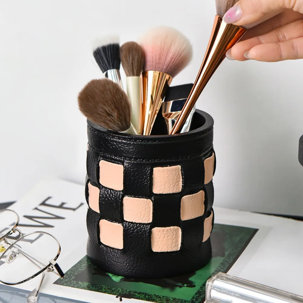 Imitation Leather Chessboard Pen Holder Multifunctional Creative Desktop Storage Box Large Capacity Simple Stationery Storage