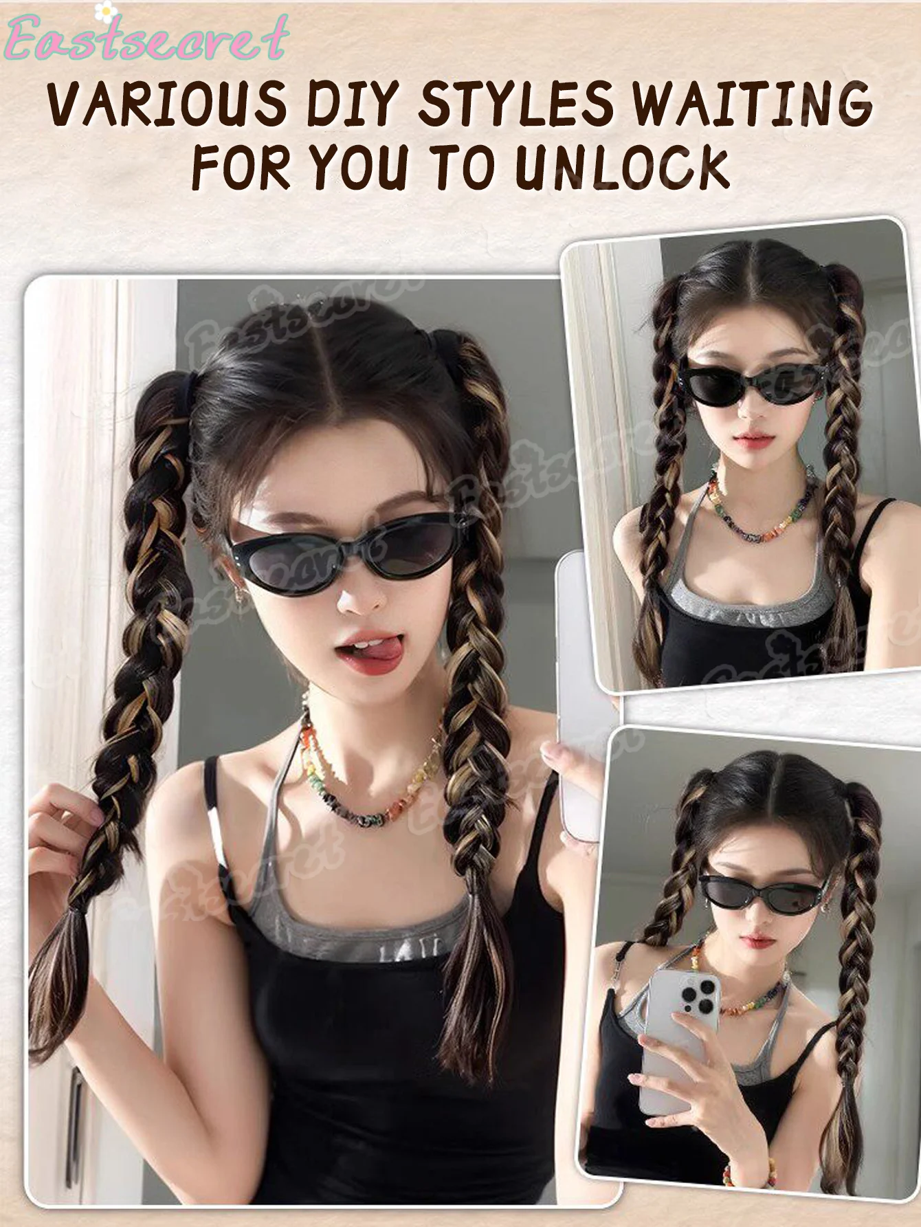 Synthetic Braided Ponytail Hair Extension with Rubber Band Natural Hair Pieces Braids Wig for Women Daily Wear Hair Accessories