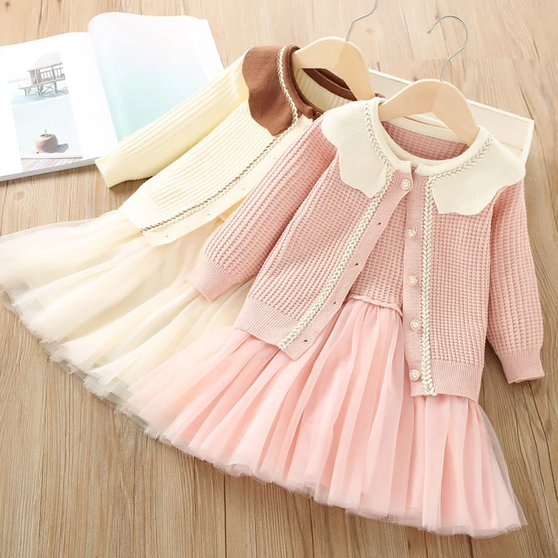 

Girls' Outfit Stylish Autumn Winter New Little Girl Vest Dress Children's Mesh Princess Dress Two-Piece Set