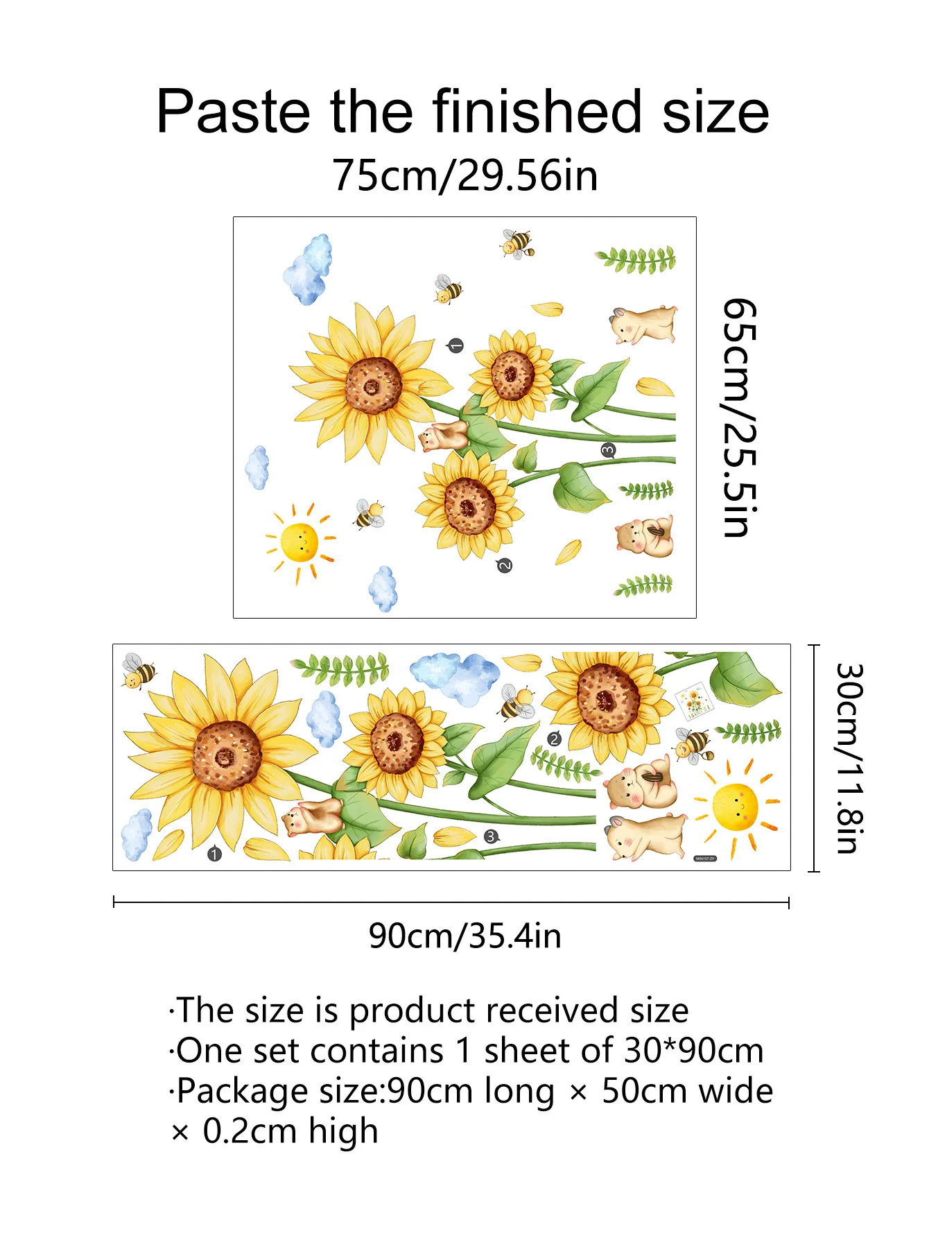 3030*90cm Flower Sunflower Bee Wall Sticker Background Wall Living Room Bedroom Study Restaurant  Decoration Mural Wall Sticker