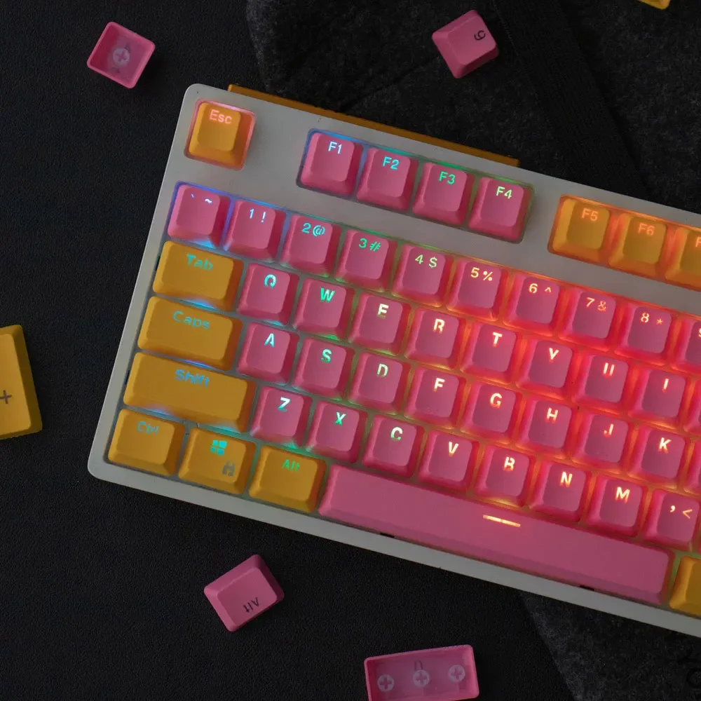 Teclado Mecânico Tema Rosa, 104 Teclas Keycaps, PBT, Térmico, Sublimação, OEM, 61, 68, 75, 87, 104, 108