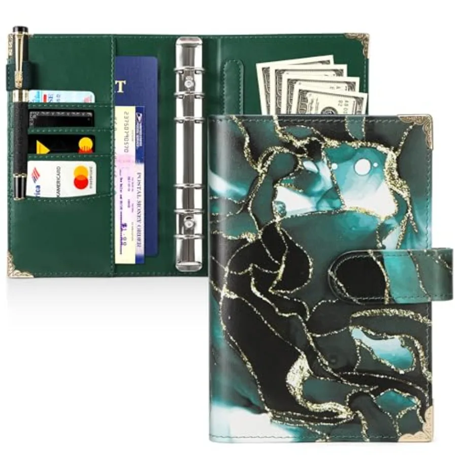 A6 Refillable Notebook Binder PU Leather 6 Ring Budget Binder Organizer for A6 Filler Paper, Loose Leaf Personal Planner Binder