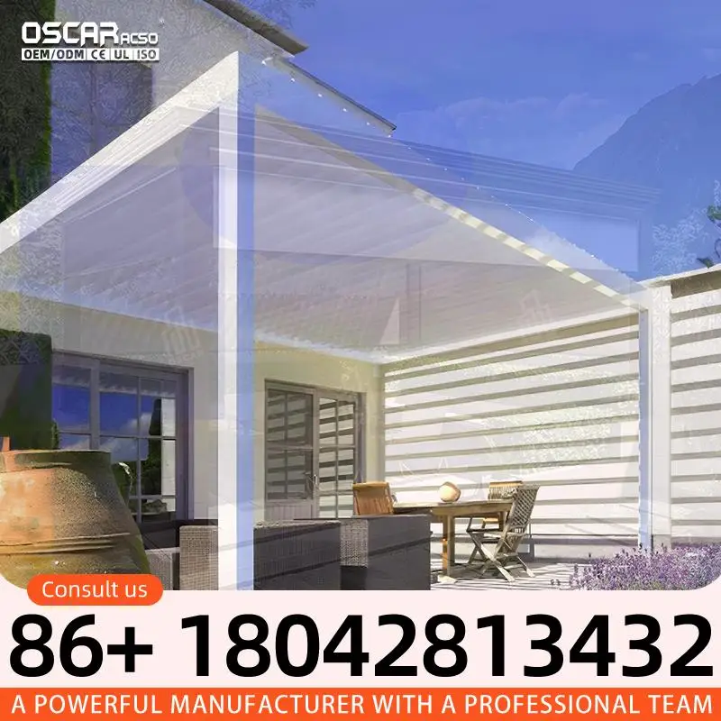 Waterproof Aluminum Gazebo with Bioclimatic Features and Optional LED Glass Door for Balcony Patio Garden pergola