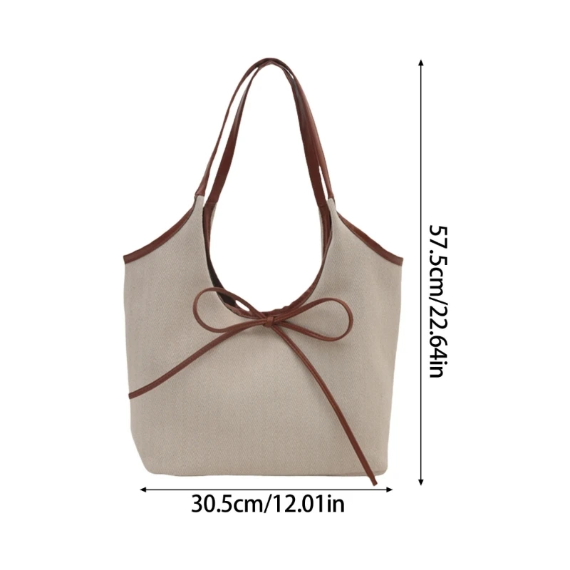 

652F Elegant PU Leather Shoulder Bag with Bows Design Trendy Office Handbag Large Capacity Underarm Bags for Women and Girls