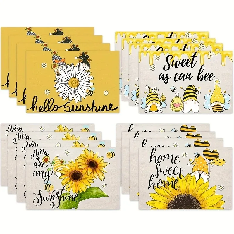 4/6/8 stücke Frühling Sonnenblumen Blumenmuster Tischsets Gedruckt Festliche Tischsets Hause Esstisch Matten Sets Design Küche Dekor