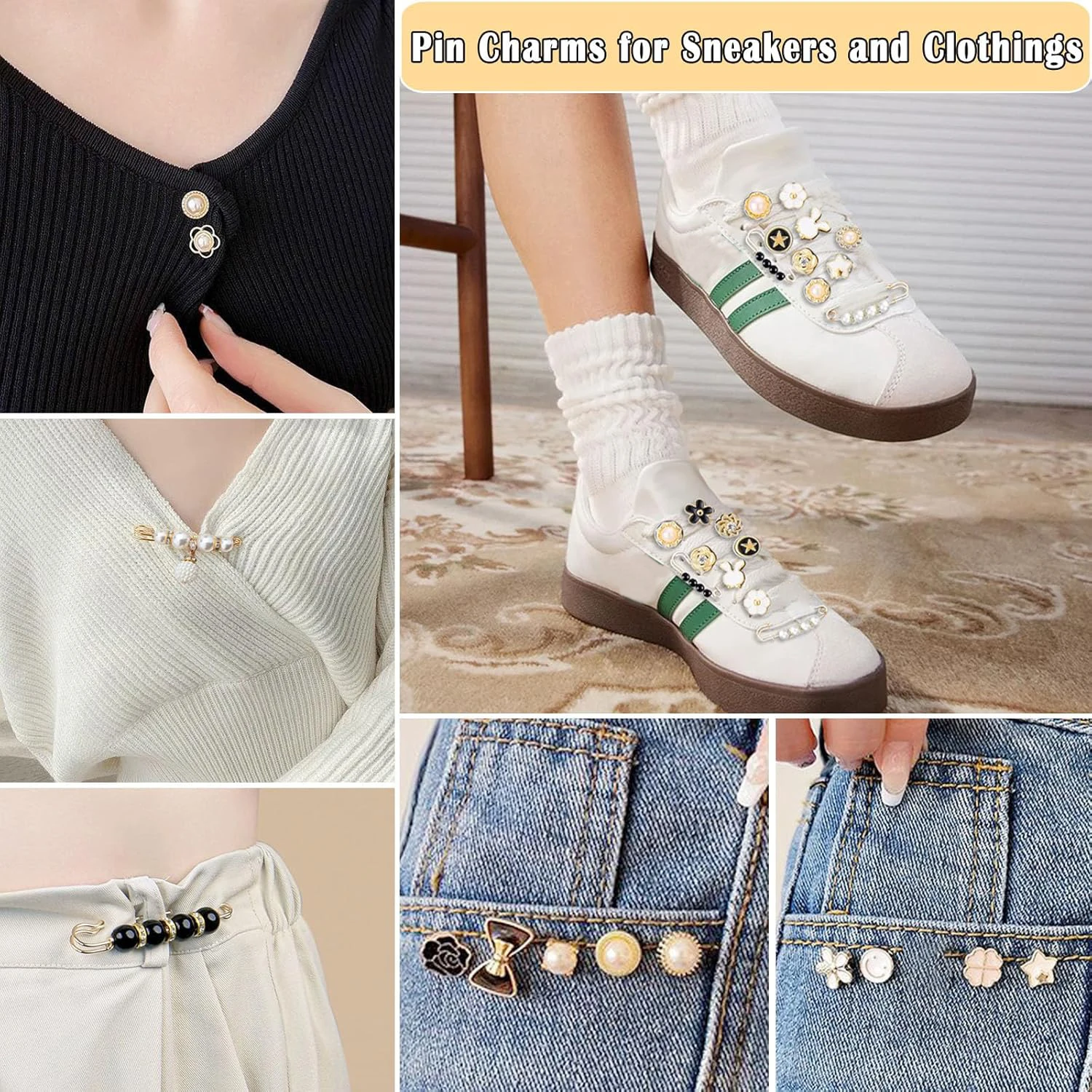 42-teiliges Schuh-Charm-Set für Turnschuhe, Junk-Socken-Charms-Set, Perlen-Strass-Socken-Charm mit Sicherheitsnadeln, DIY-Zubehör zum Dekorieren – Detail 4