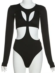 Cut Out Long Sleeve Bodysuit Black Skinny Bodysuit 2023 Spring Ladies Sexy Bodysuit Body Femme