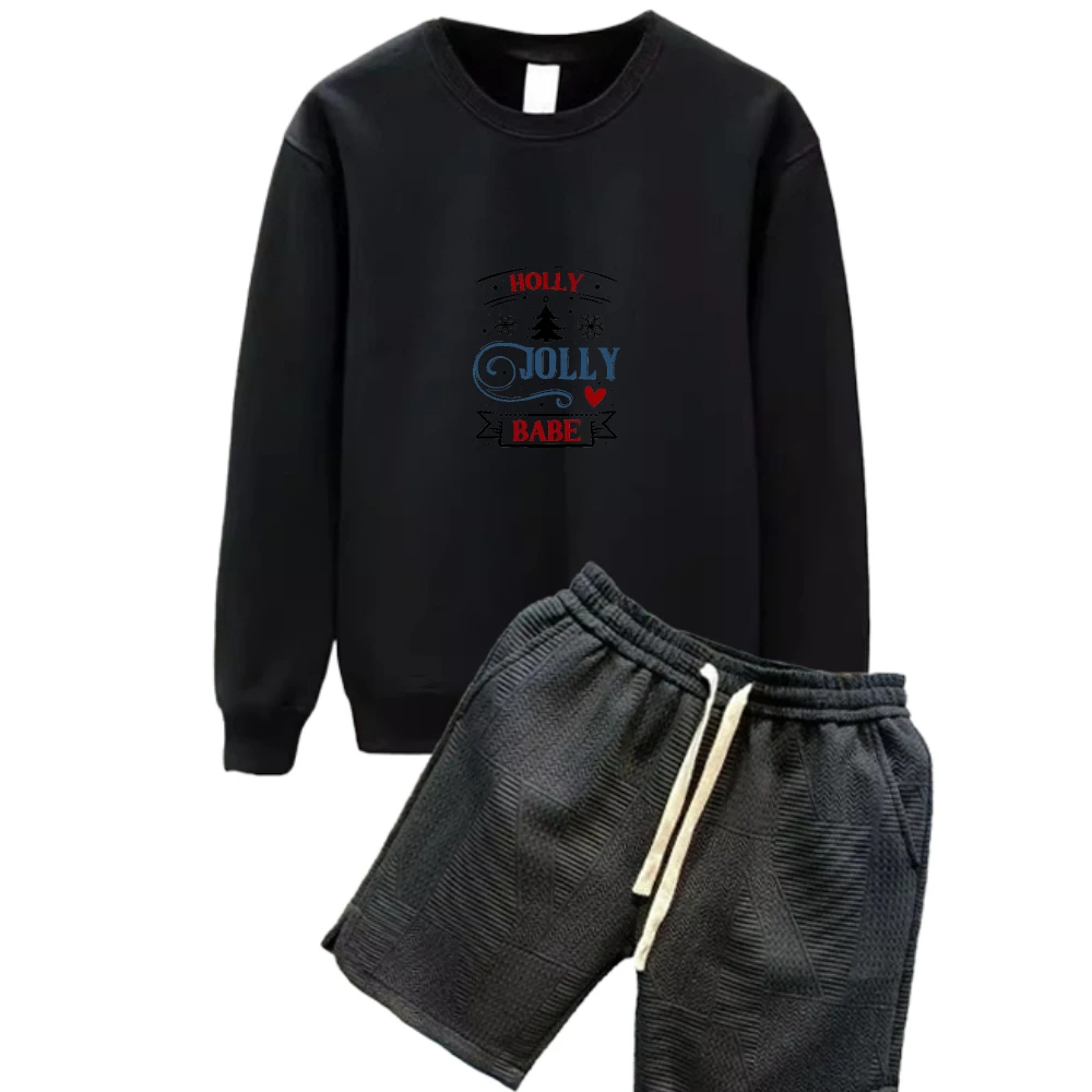 

2025 Long Sleeve Casual T-Shirt Men's Christmas tree pattern English printSpring And Autumn Gym Sets Stretchable And Breathable