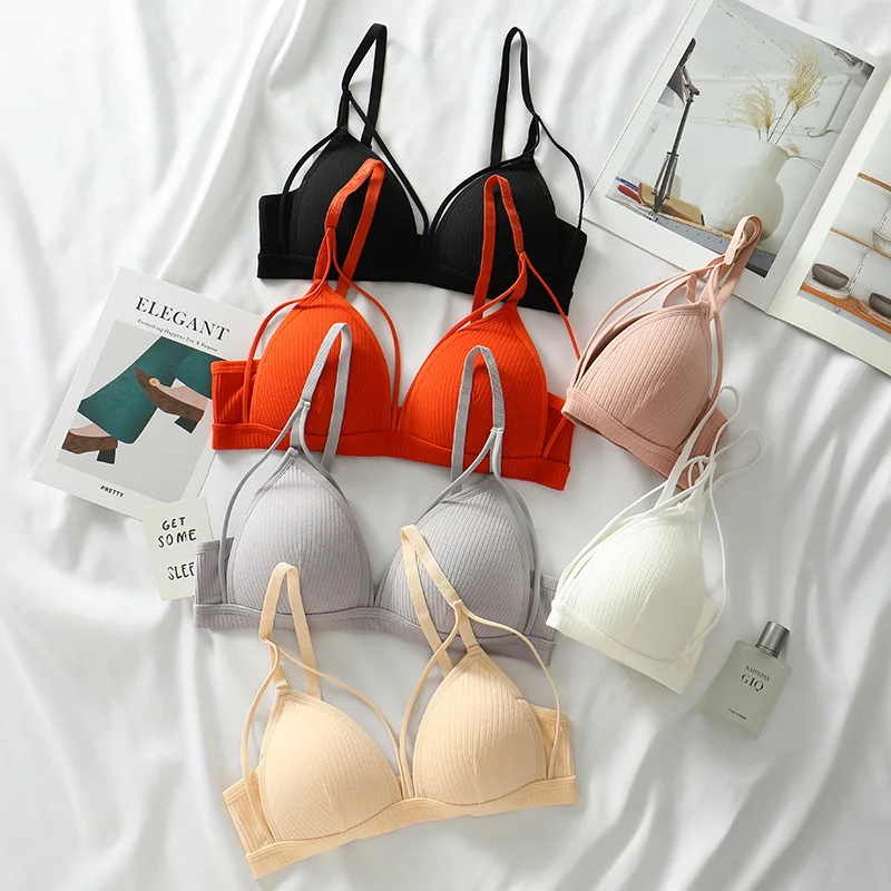 

Sexy Women Bra Wire Free Brassiere Push Up Lingerie French Triangle Cup Bra Underwear Thread Top Female Intimates Bralette