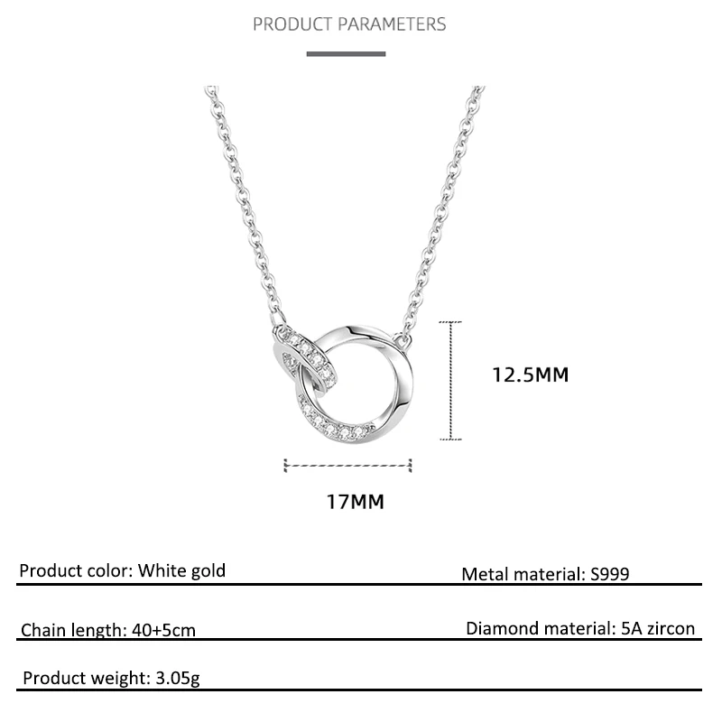 Mobius S999 Sterling Silver Necklace Chain Pendant Summer Cubic Zirconia For Woman Jewelry Birthday Gifts