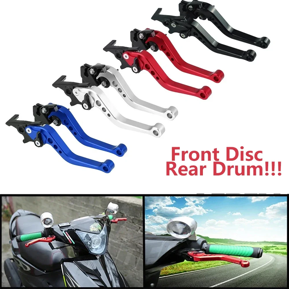 Universal Motorcycle Brake Levers Adjustable Hand Lever Horn Shape, Front Disc Rear Drum Brake Accessories for GY6 Scooter